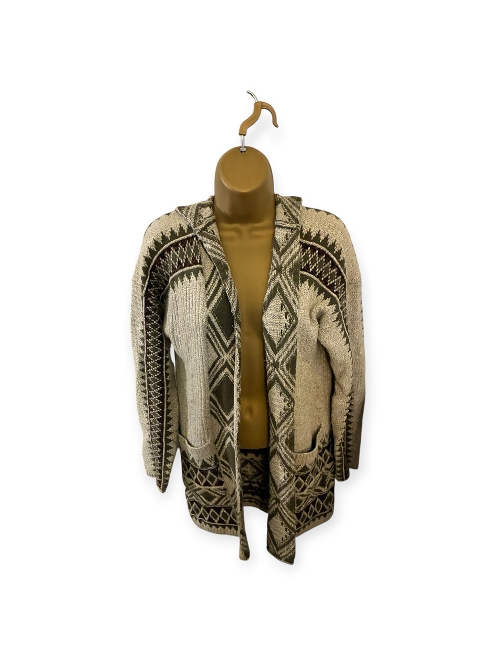 Lucky Brand Aztec Hooded Cardigan Open Front Geometric Longline Multicolor S